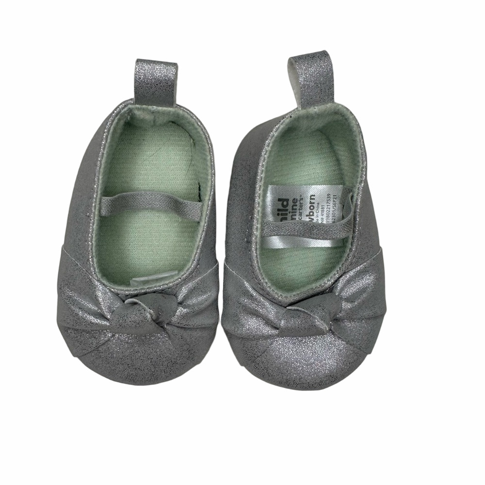 Carter’s Child of Mine Newborn Silver Mary Jane Flat Shoes Size 0-3months